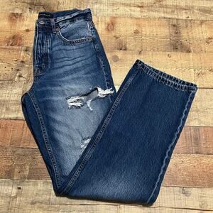 Aeropostale Women's Medium Wash Ripped Destroyed Button Fly 90s Baggy Jeans Sz 2